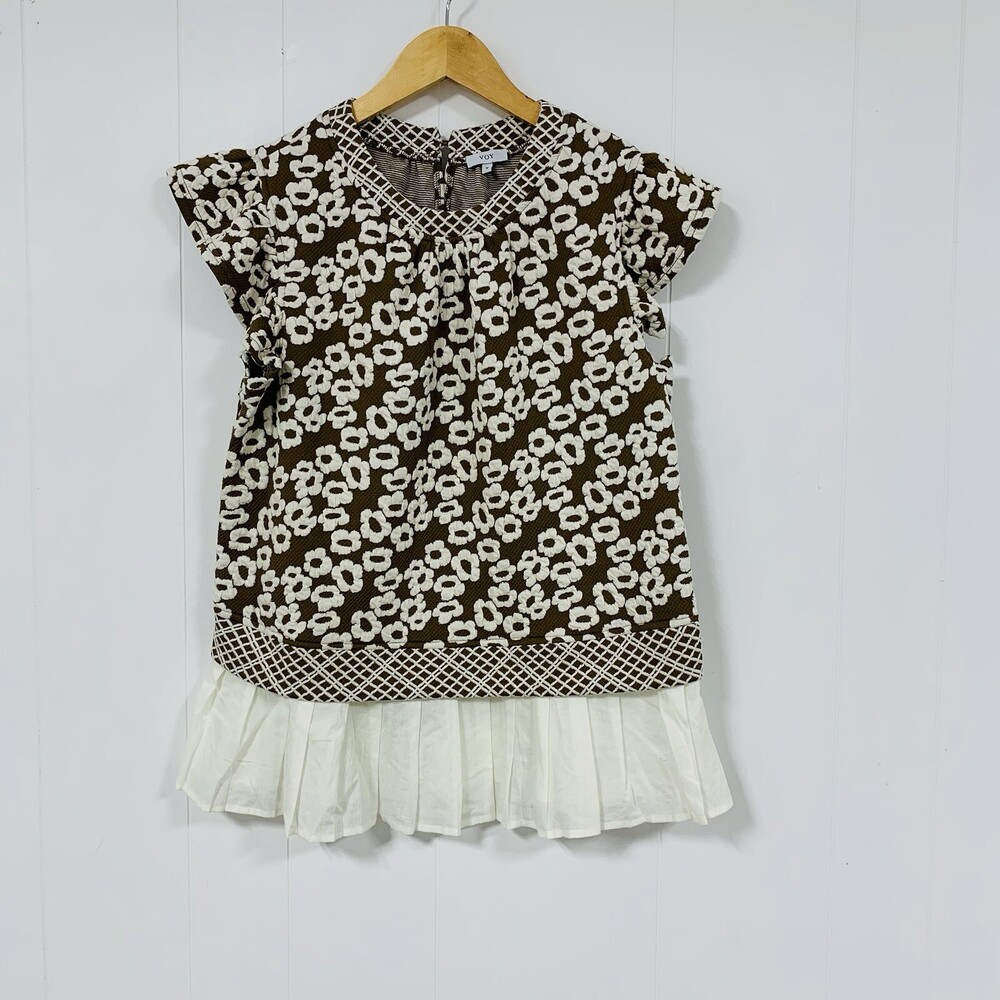 Voy Proud Mary Pleated Hem Knit Top Flowe57.56rs Brown Size M
